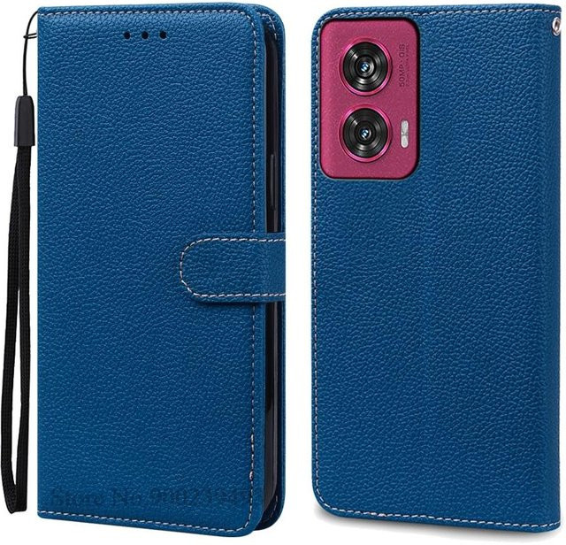 Motorola Edge 50 Fusion Leder-Brieftaschenhülle mit Ständerfunktion in Navy Blau - Bild 1