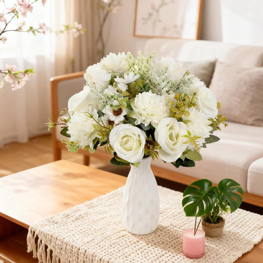 XIAOYINMO Künstlicher Rosenkranz in Weiß für Hochzeit und Dekoration - Bild 1