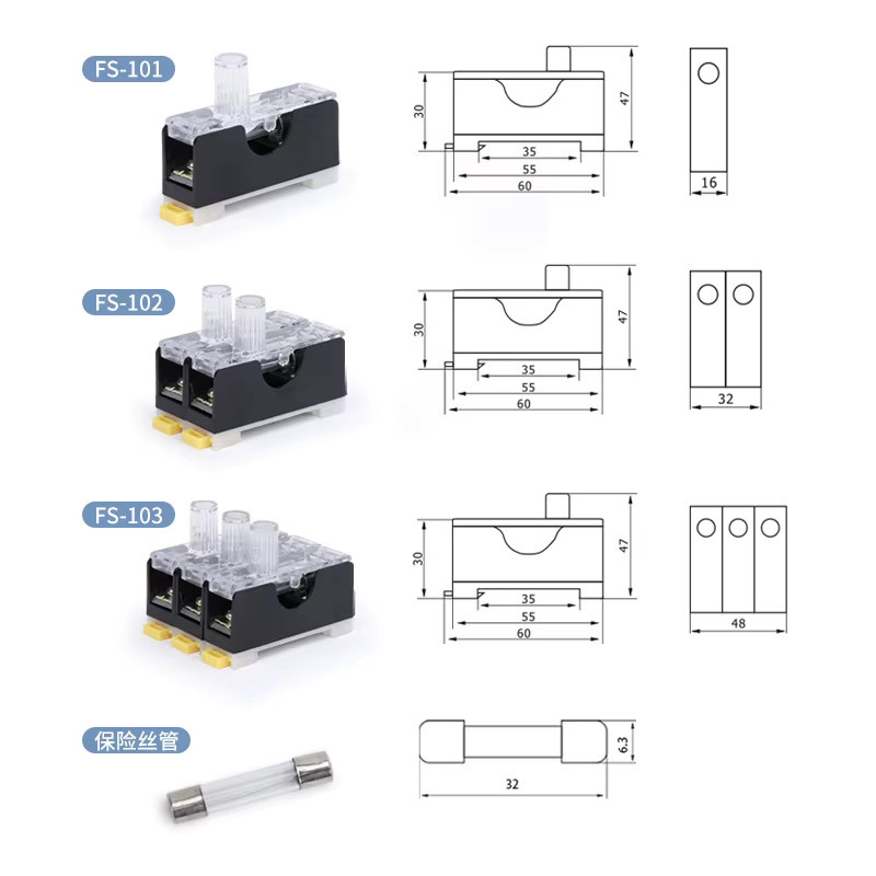 FS101 Sicherungshalter für DIN-Schiene mit Warnleuchte, 6x30mm, 10A, Schwarz - Bild 2