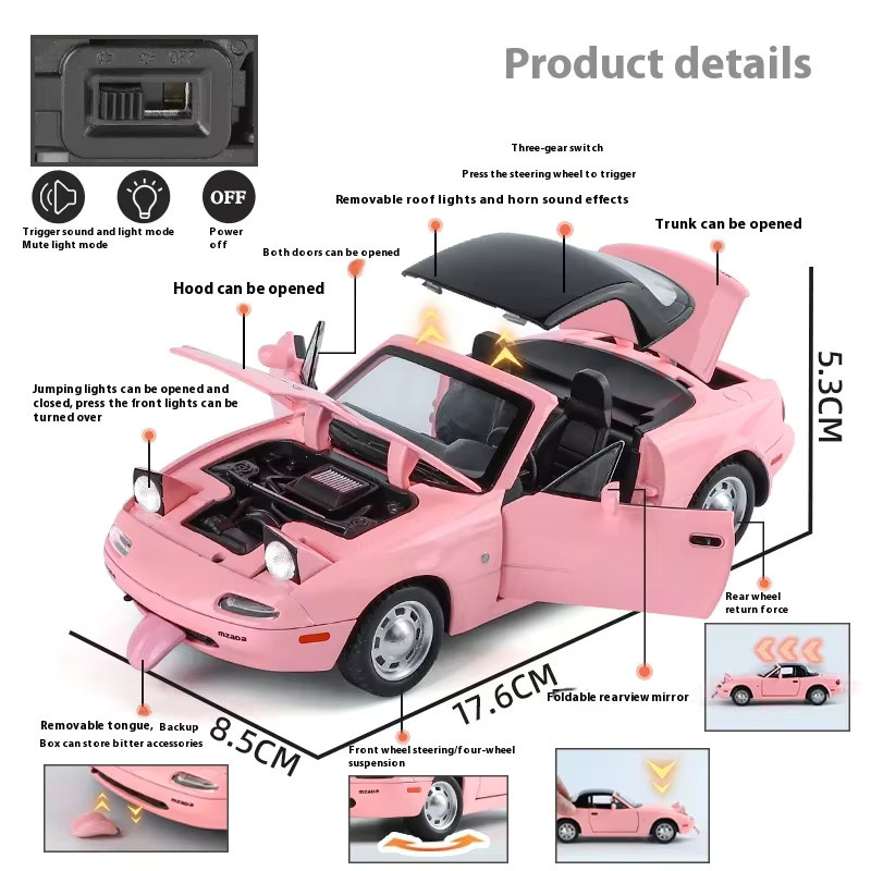 Double Horses MX-5 Miniatur-Legierung Metalldruckguss-Spielzeugautomodell, 1:24, mit Sound & Light, Türen zu öffnende - Bild 2