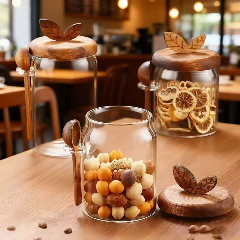 JUSTINLAU Luftdichter Glaskanister mit Löffel, transparenter Lebensmittelbehälter für Gewürze und Kaffeebohnen, Set aus Glas - Bild 4