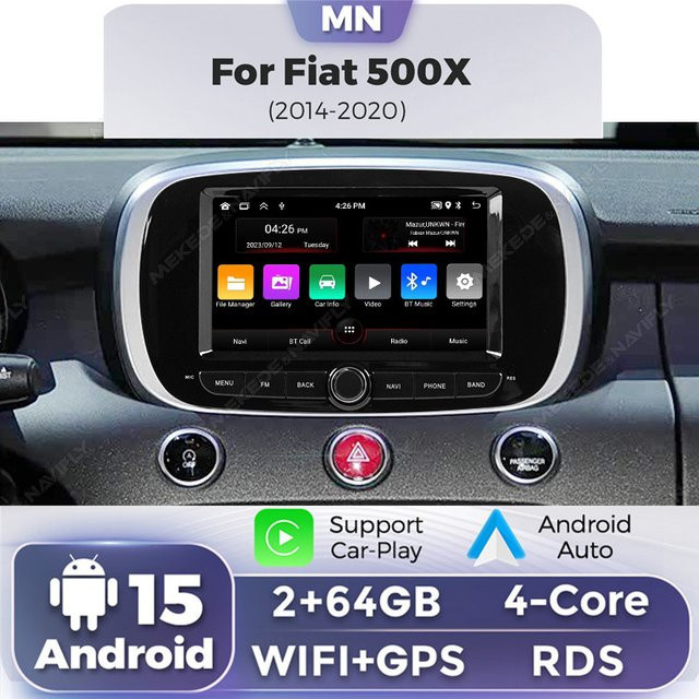 NAVIFANS Android 15 Multimedia Player für Fiat 500x (2014-2020) mit Carplay, Android Auto, WIFI und GPS Navigation in Schwarz - Bild 1