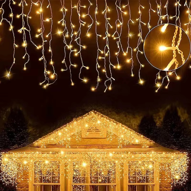 OKAL RED EAST Eiszapfen-Vorhang-Girlande mit LED-Leuchten und Fernbedienung, 3,5 m USB-Lichterkette für Weihnachtsdekoration - Bild 3