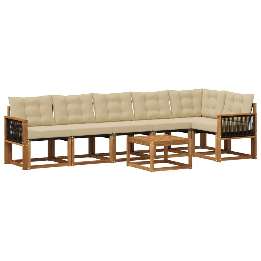 vidaXL Outdoor-Sofagarnitur L-Form aus Akazienholz mit 7 Kissen in Natur und Beige - Bild 2