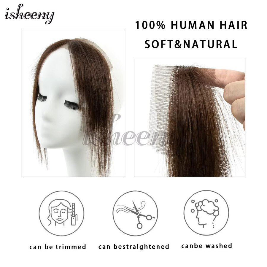 Isheeny Spitzen-Haarteil mit seitlichem Pony, 25 cm, glatt, Schwarz - Bild 2