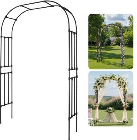 VEVOR Gartenbogen aus verzinktem Stahl in Schwarz, stabiler Rosenbogen als Rankhilfe und Kletterhilfe für den Außenbereich, H x B x T: 240 x 150 x 40 cm - Bild 1