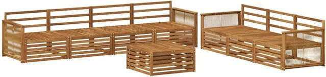 vidaXL Outdoor-Sofagarnitur aus Massivholz Akazie in Natur Braun, 8-teiliges Set mit Tisch und Sitzmöbeln im Latten-Design - Bild 1