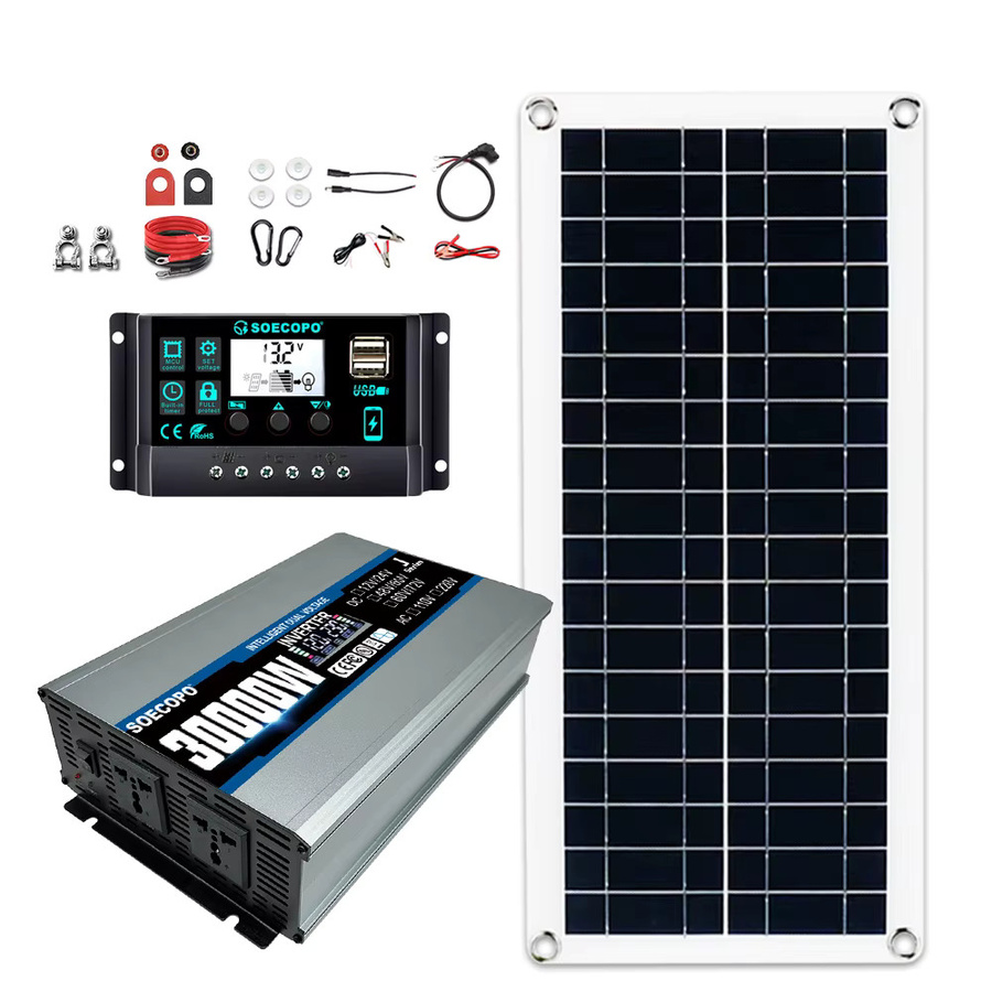 SOECOPO Sonnensystem-Kit mit 200W Panel, 100A Controller und Wechselrichter für Camping und Home, Schwarz - Bild 5