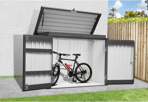 Mr. GARDENER Gartenschrank aus Stahl mit Flachdach in Grau/Anthrazit, 1,01 m² - Bild 1