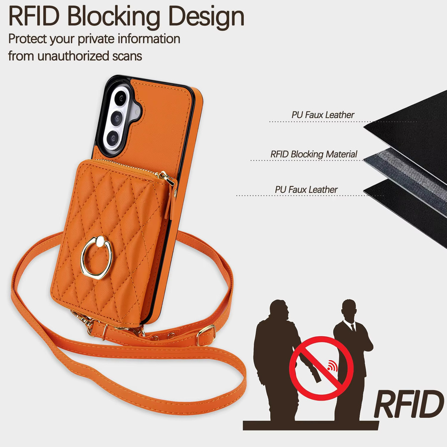 Crossbody Lanyard Kartenetui mit Reißverschluss und Lederhülle für Samsung Galaxy S26 Ultra S25 S24 S23 S22 A06 A36 mit Standfunktion in Purple und Orange - Bild 2