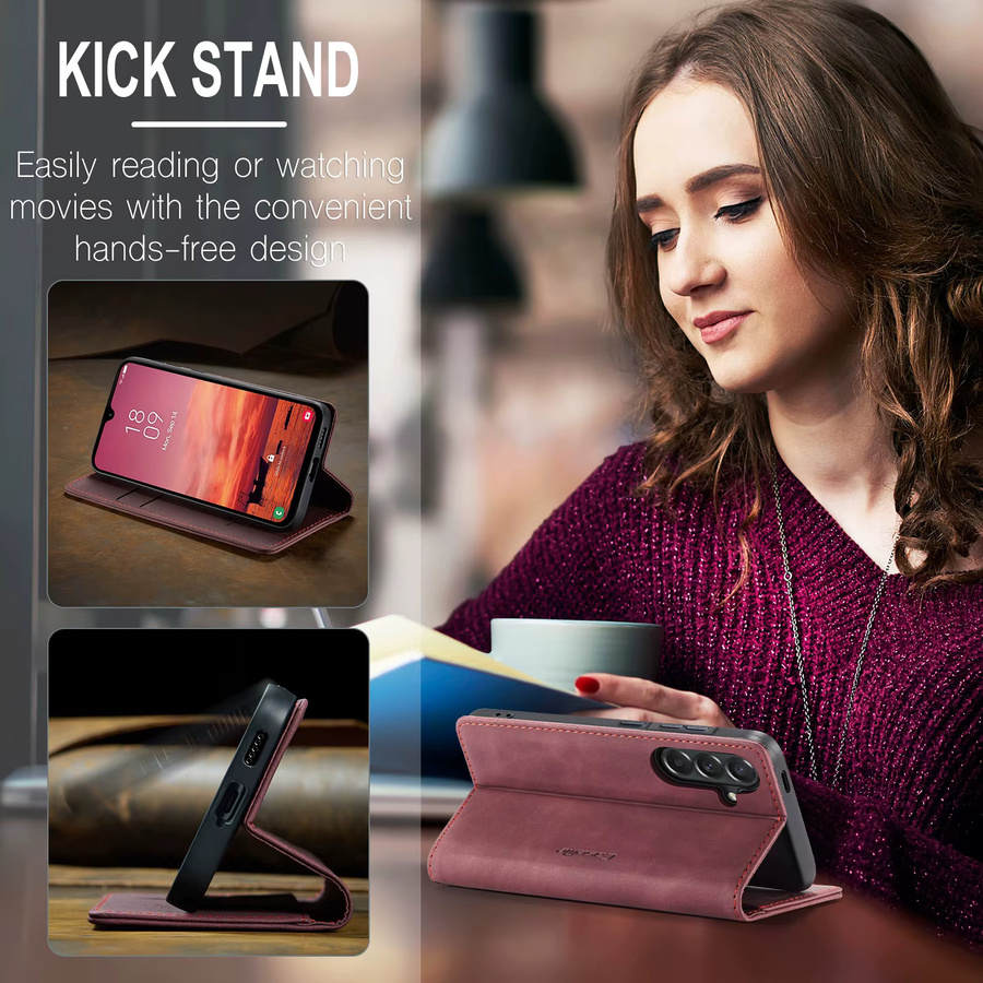 Retro Leder-Brieftasche für Samsung Galaxy A57 5G, A56 5G, A55 5G und A54 5G mit Kartenfächern und Standfunktion in Braun - Bild 4