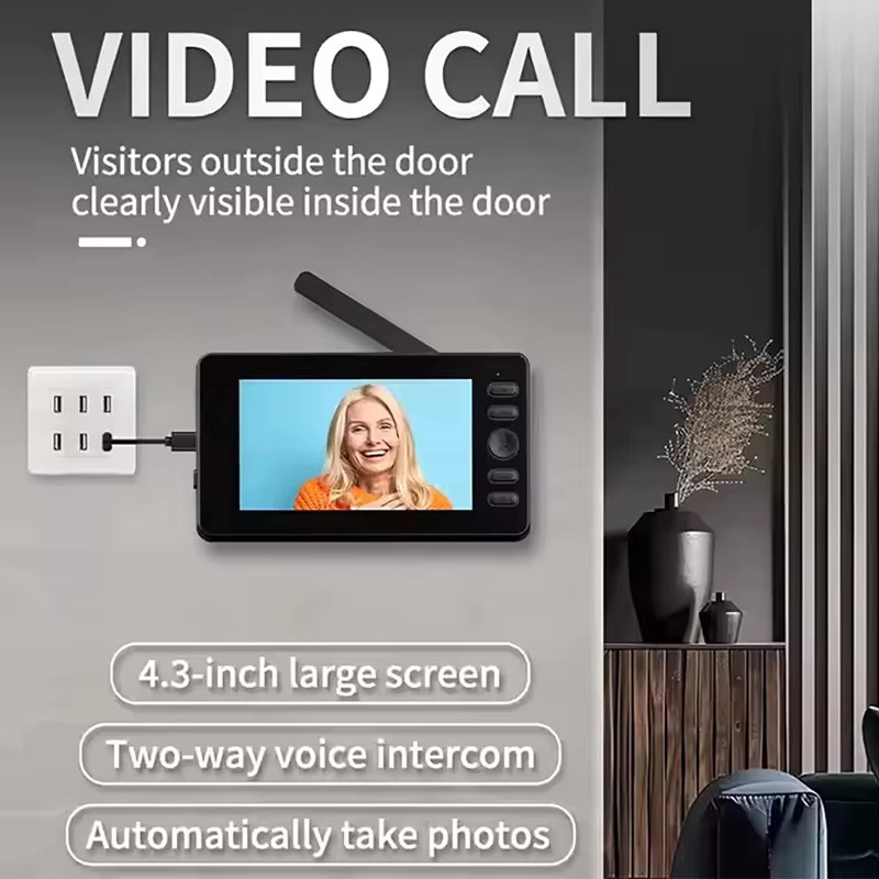 Luxuglow Drahtlose Video-Türklingel mit 4,3 Zoll IPS-Bildschirm, 1080P HD-Video, Zwei-Wege-Gegensprechanlage und Nachtsicht, Schwarz, Wasserdicht - Bild 3