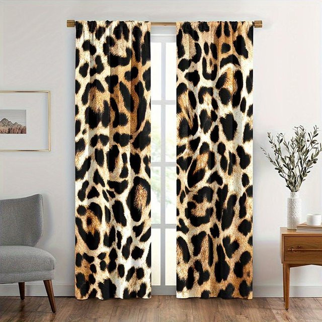 2er-Set Vorhänge mit Leoparden- und Kuhmuster von Household supplies MH, halbtransparent, B: 210 cm, H: 230 cm - Bild 1