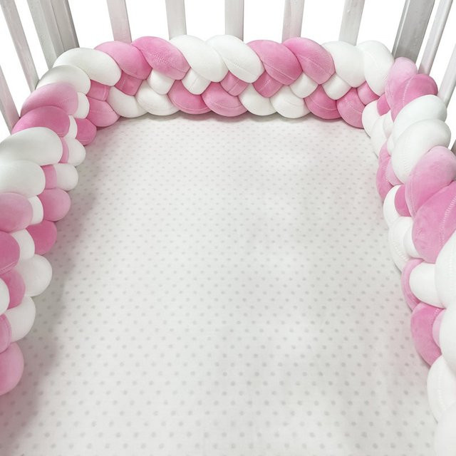 Insular Baby Stoßstange Bett mit Geflecht-Knoten Design in Pink als Schutzpolster für Kleinkinder und Krippen - Bild 1