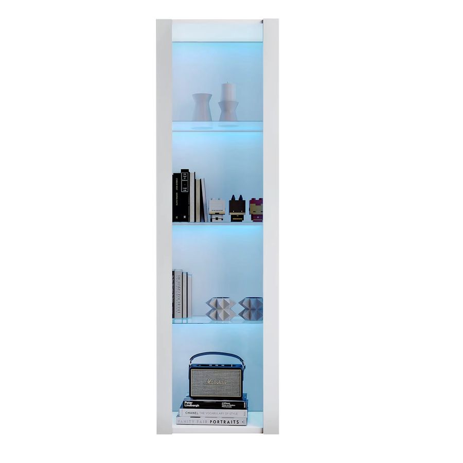 KOMHTOM Hochglanz-Vitrine in Weiss mit LED-Beleuchtung und 3 Glasböden, Standvitrine und Hochschrank, B/T/H: 55 x 38 x 166 cm - Bild 1