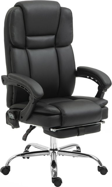 Vinsetto Bürostuhl mit Vibrationsmassage und Heizfunktion, ergonomischer Chefsessel aus Kunstleder mit Liegefunktion, Fußstütze und Seitentasche, Schwarz - Bild 1