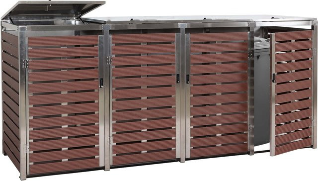 MCW Mülltonnenverkleidung K14 4er Mülltonnenbox aus WPC und Edelstahl in Walnuss-Holzoptik, B/T/H: 264 x 120 x 85 cm - Bild 1
