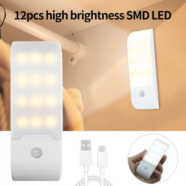 GGBEE LED Nachtlicht mit Bewegungssensor, kabelloses und wiederaufladbares Magnet-Schranklicht in Weiß, warmweißes Licht für Schlafzimmer, Küche und Treppen - Bild 1