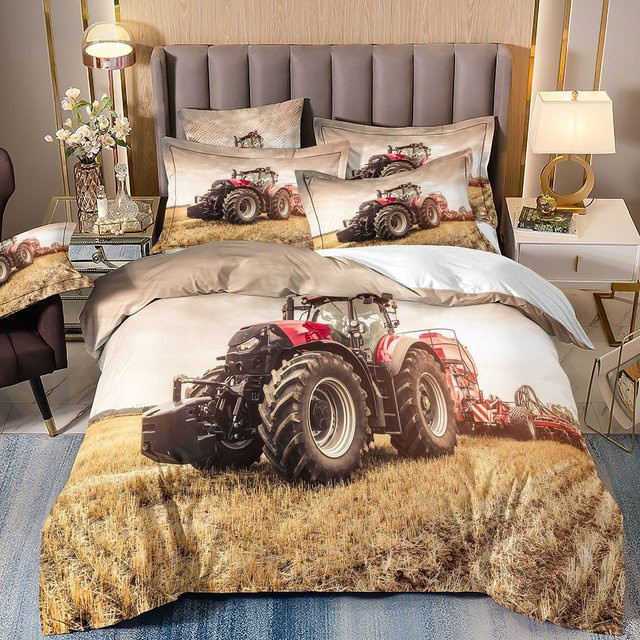 Traktor Cartoon 3D-Druck Bettwäsche-Set aus Mikrofaser in Weiß und Multicolour, bestehend aus 1 Bettbezug und 2 Kissenbezügen, Größe: 70 x 140 cm - Bild 1