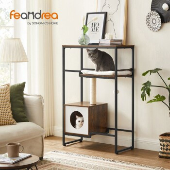 Feandrea Katzenbaum 2-in-1 Möbel in Vintage Wood mit Höhle und ersetzbarem Sisal, Multicolour - Bild 2