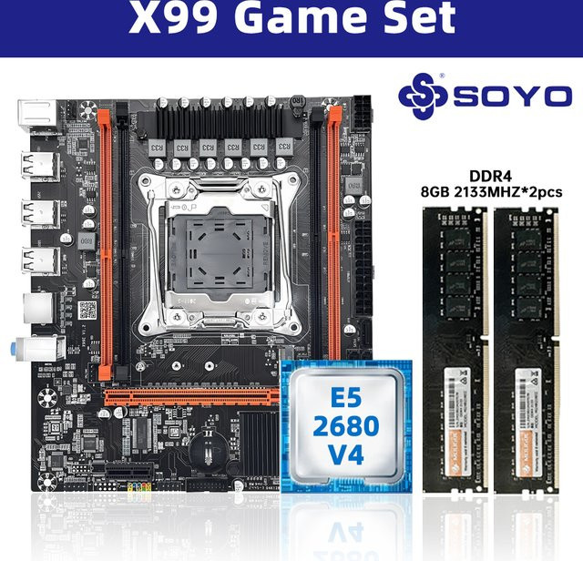 SOYO X99 Motherboard-Set in Schwarz mit Intel LGA2011-3 Xeon E5 2680 V4, 16 GB DDR4 2133 MHz Dual-Channel-RAM und M.2 NVMe Support - Bild 1