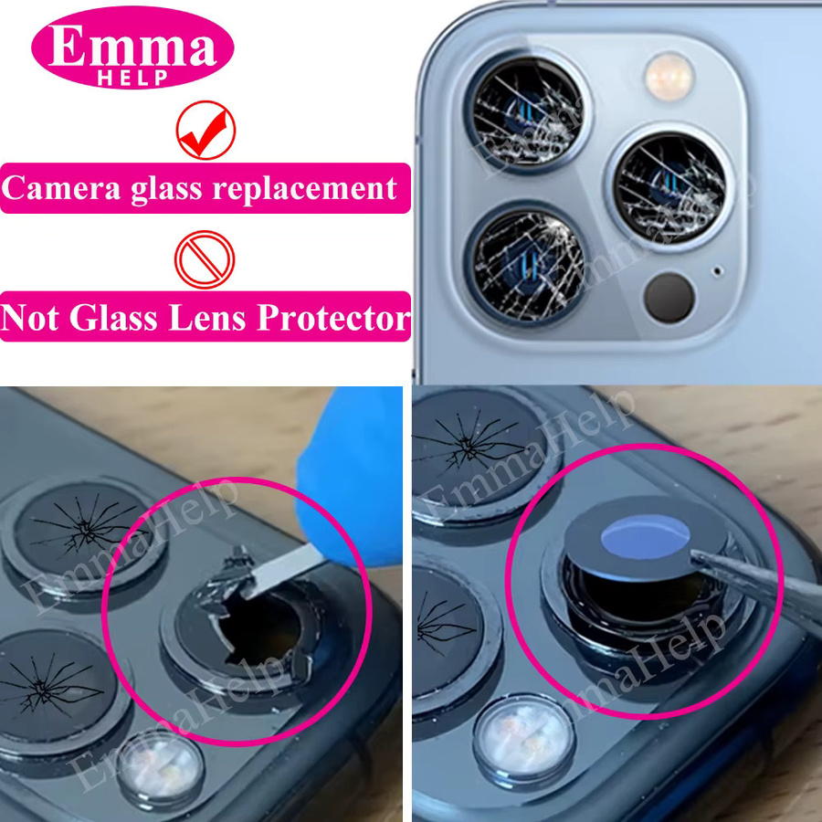 Emmahelp 10 Stück A+ Rückkamera-Glas für iPhone 11 12 13 14 15 Pro Max 13Mini XR XS 14Plus Rückkamera-Abdeckung Linse mit 3M-Aufkleber, transparent - Bild 6
