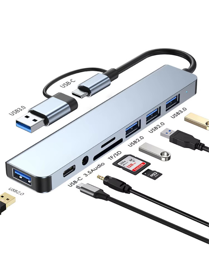 MZX 8-in-1 USB A C Hub Dockingstation Multi-Adapter mit SD TF Kartenleser und Audio Anschluss für Laptop und PC - Bild 6