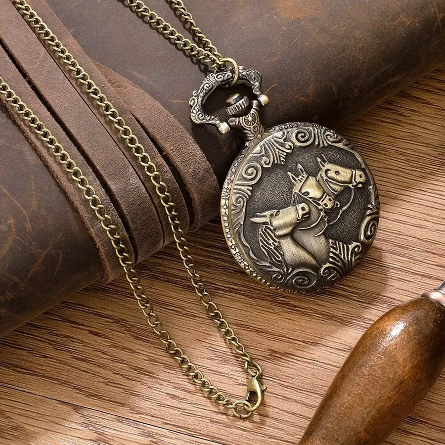 Taschenuhr auf Kette, Messing, Quarz, Gold, Damen - Bild 2