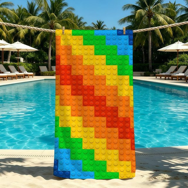 JMG Household Supplies Bausteine Handtuch aus Mikrofaser, Multicolour, B/H: 80 x 160 cm, schnelltrocknend und super saugfähig für Strand und Camping - Bild 1