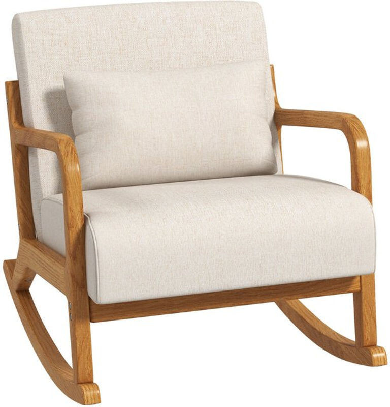 Homcom Schaukelstuhl mit Holzgestell und Polsterung in Beige, Skandinavischer Relaxsessel mit Armlehnen, B/T/H: 81,5 x 64,5 x 92 cm - Bild 1