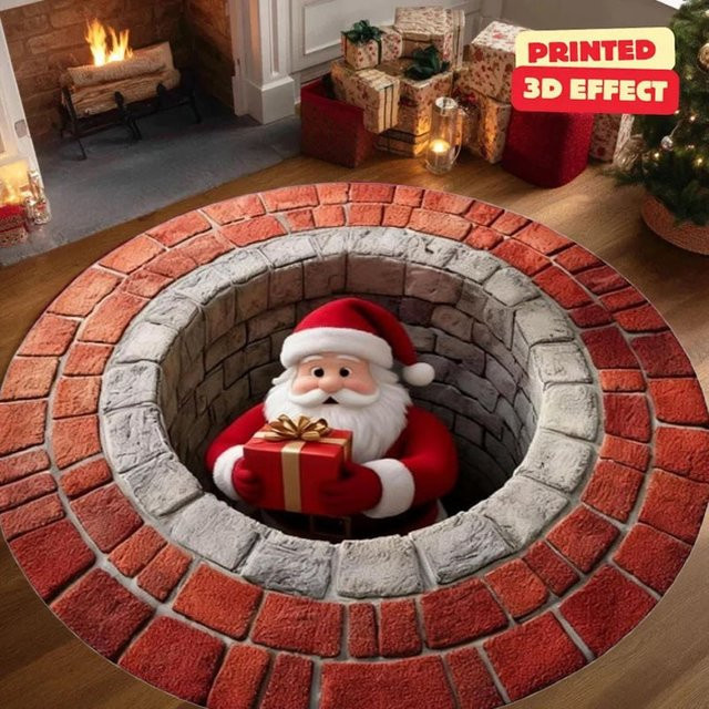 VIKAMA Runder Weihnachts-Teppich aus Mikrofaser, Rutschfest und Langlebig, Mehrfarbig - Bild 1