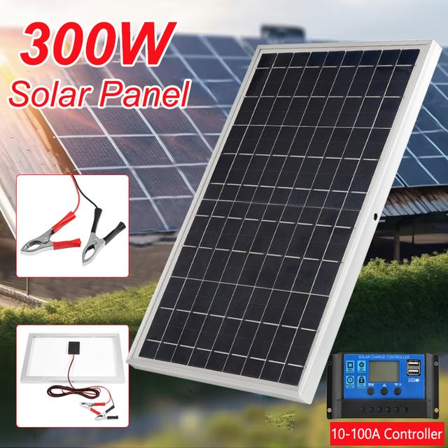 luxuglow 600 W Outdoor-Solarpanel-Set mit 300 W polykristallinen Solarzellen und 18 V für Camping und Beleuchtung - Bild 1