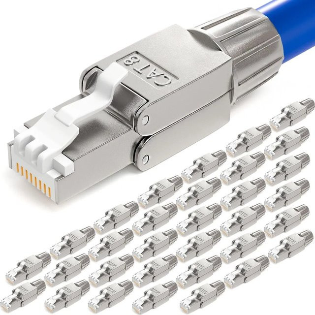 hb-digital 32x Netzwerkstecker CAT 8 RJ45 LSA STP mit vergoldeten Kontakten für Ethernet/LAN in Silber und Gold - Bild 1