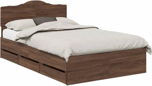 vidaXL Bettrahmen in Eiche Braun mit Schubladen und modernem Design, B/T/H: 120 x 200 x 90 cm - Bild 1
