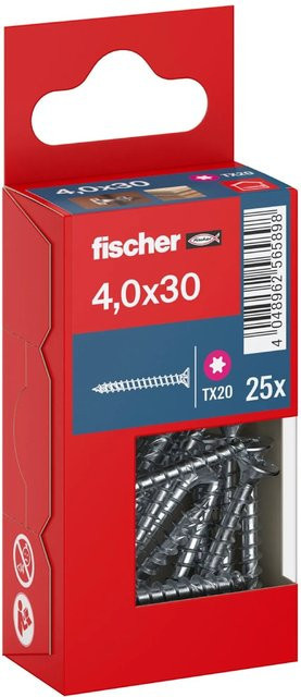 Fischer PowerFast II Senkkopf TX Vollgewindeschraube aus Stahl, Farbe: Silber, Durchmesser: 4 mm, Länge: 30 mm, 25 Stück - Bild 1