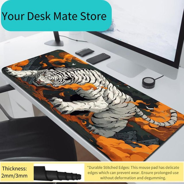Potdemiel Tiger-Mauspad in Multicolour, rutschfeste Schreibtischunterlage mit HD-Druck, B/B/H: 90 x 40 cm - Bild 1
