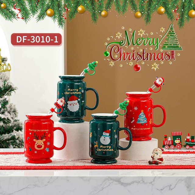 Keramikbecher mit Cartoon-Design und Griff von Yiran Furniture, rot, 450 ml - Bild 1