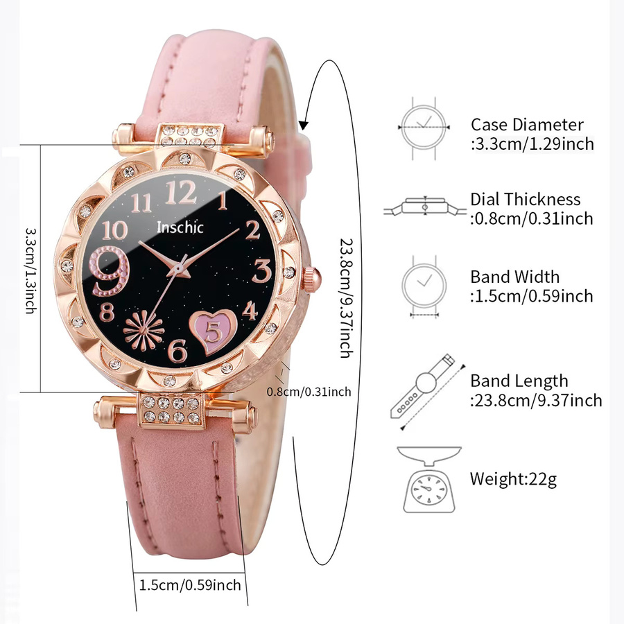 Armbanduhren Set, Quarzuhr, Leder, Roségold, Zirkonia, Damen - Bild 3