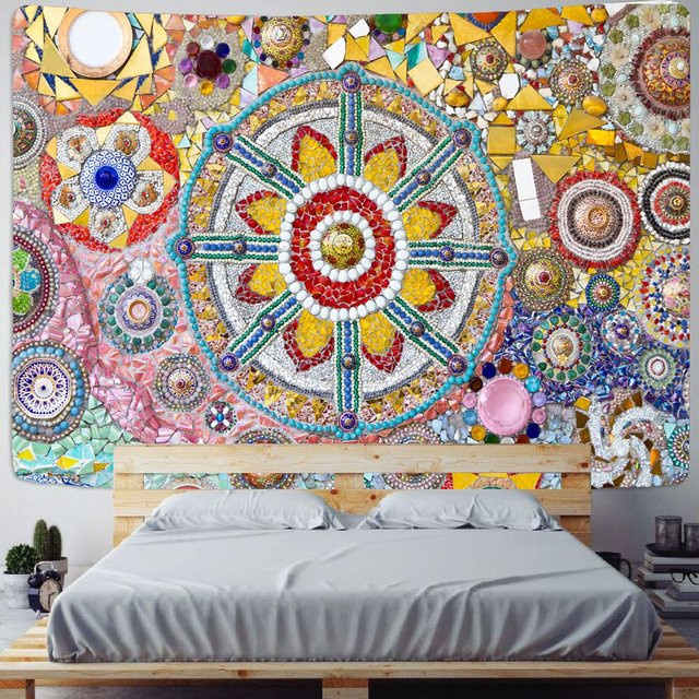 Indien Mandala Wandteppich in Multicolour im Boho-Stil, Breite: 150 cm, Höhe: 100 cm - Bild 1