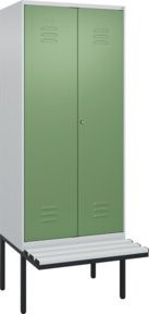 C+P PSA Doppel-Spind Classic PLUS Sitzbank mit 2 Abteilen, auskragender Sitztyp aus Kunststoff, B/T/H: 212,0 x 80,0 x 81,5 cm, Farben: grau und grün - Bild 1