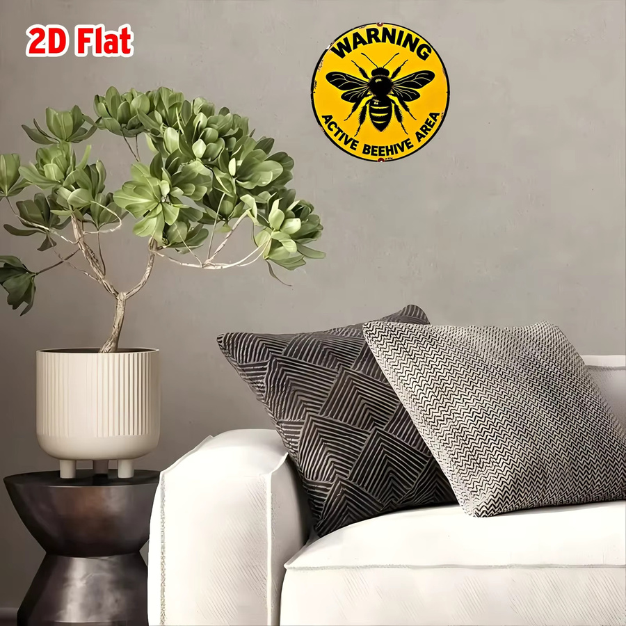 Potdemiel Aluminium Warnschild Bienenstock-Bereich Rund in Gelb und Schwarz mit Rustikalem Design, Durchmesser: 20 cm - Bild 4
