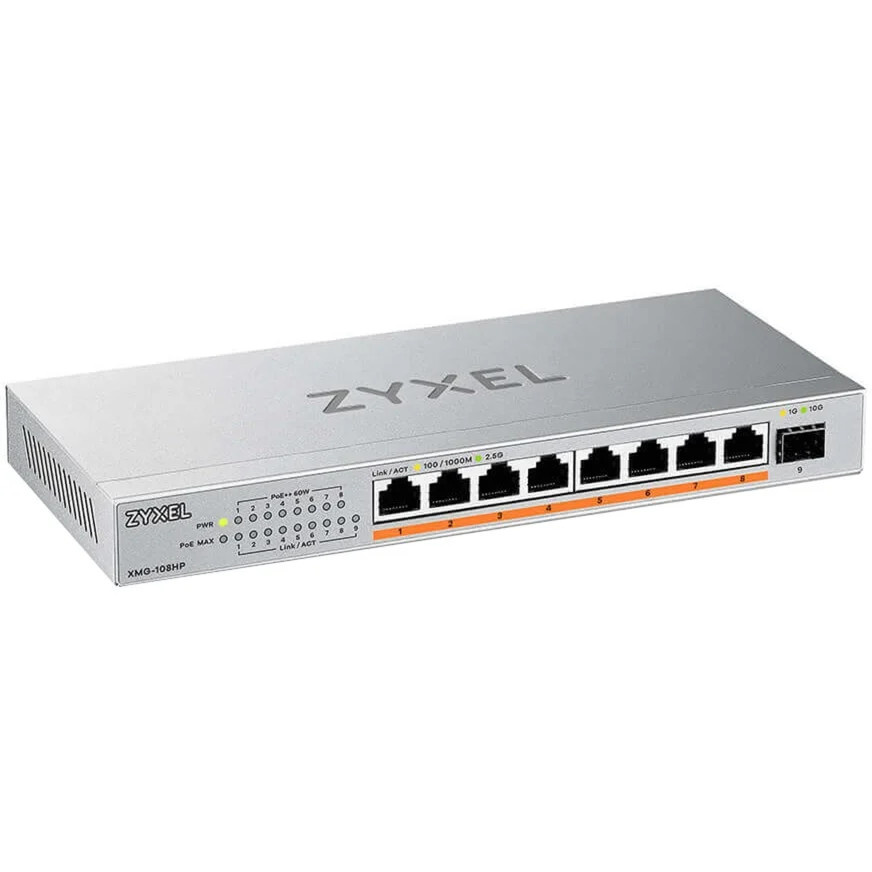 Zyxel XMG-108HP Unmanaged Switch der XMG-100 Serie in Silber mit 8 x 2,5G PoE++ Ports und 1 x 10G SFP+ Port - Bild 1
