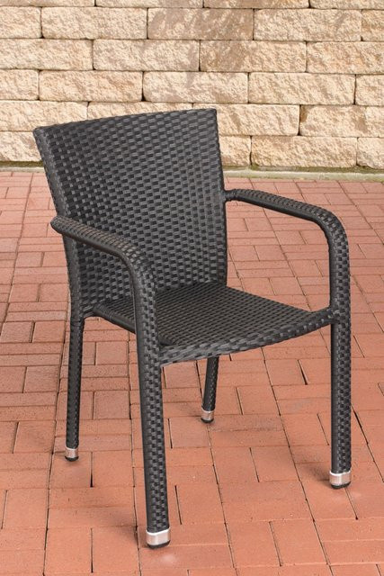 TPFGarden Polyrattan Stuhl Lenni in Schwarz mit Armlehnen, stapelbar und wetterfest - Bild 1