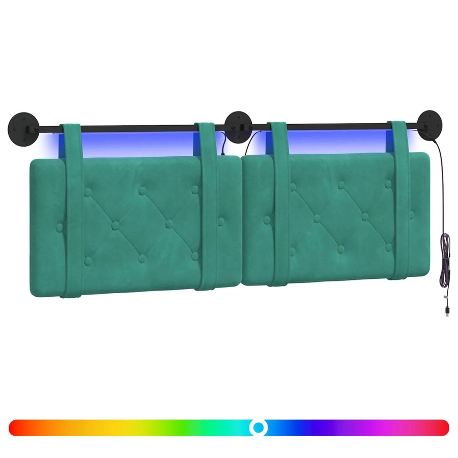 vidaXL Hängendes Kopfteil mit LED-Licht aus Samt in Türkis, B/H: 130 x 55 cm - Bild 2