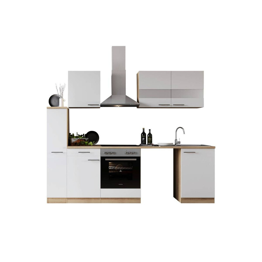 Respekta Küchenblock Merle modern in Weiß und Eiche mit Waschmaschinen-Nische, B/H/T: 250 x 82 x 60 cm - Bild 3