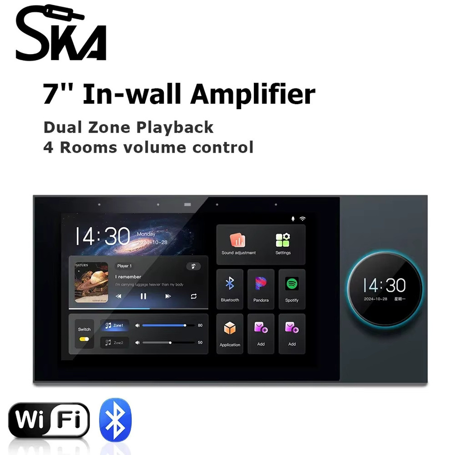 SKVA 7 Zoll Android 11 2-Zonen-Audio-Wandverstärker mit Alexa Sprachsteuerung und Tuya Smart Home Steuerung, WLAN-AV-Receiver, Schwarz - Bild 2