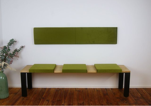Lycce XXL Wandkissen Wandpolster aus Samt in Grün mit Montage-Set, Breite: 150 cm, Höhe: 150 cm, Tiefe: 30 cm - Bild 1