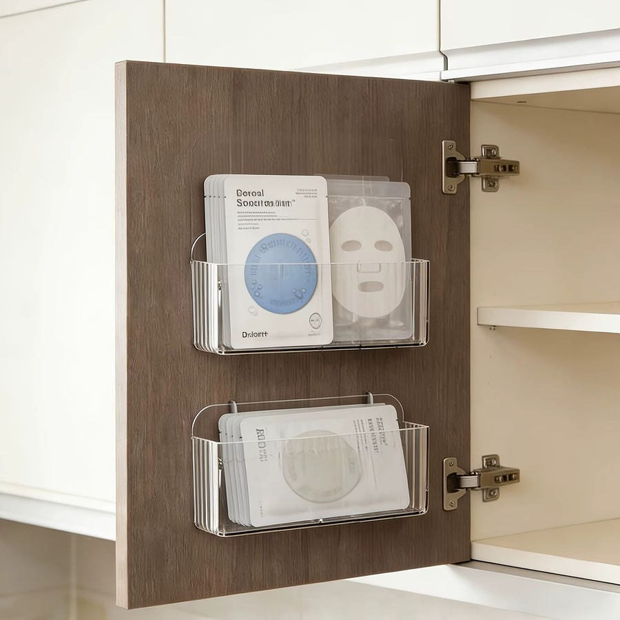 Transparente Wandmontierte Aufbewahrungsbox aus Kunststoff mit Mehreren Fächern zur Selbstklebenden Wandmontage für Kosmetik, Handy und Fernbedienung - Bild 3