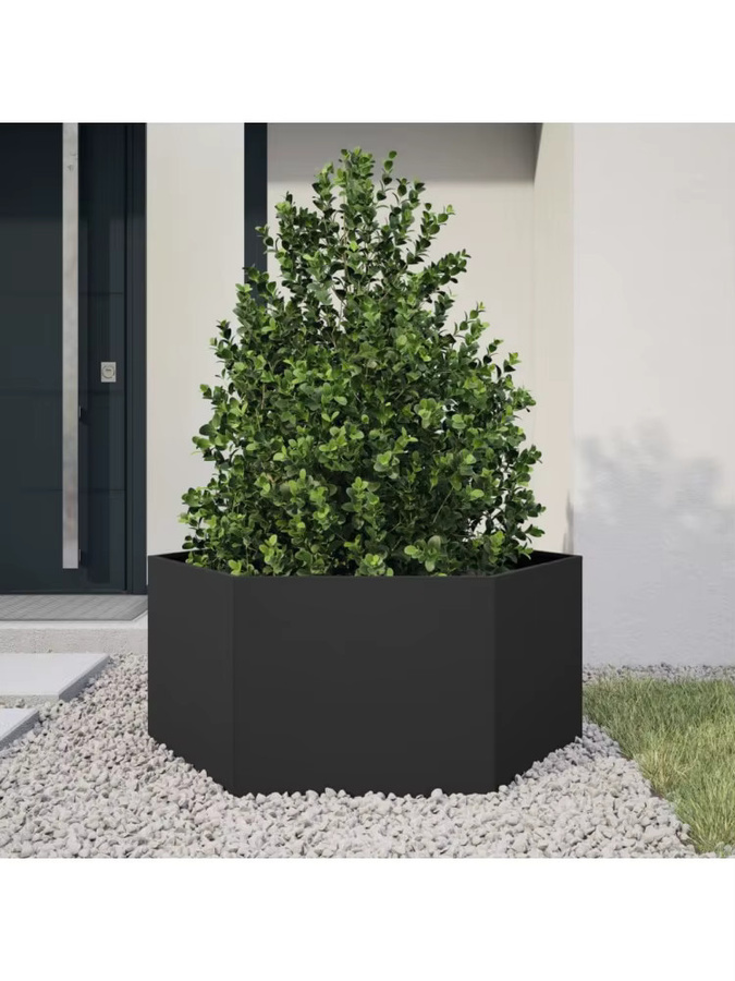 VIDAXL Pflanzkübel aus Stahl in Schwarz und Grau, sechseckig, B/T/H: 104 x 90 x 45 cm - Bild 5