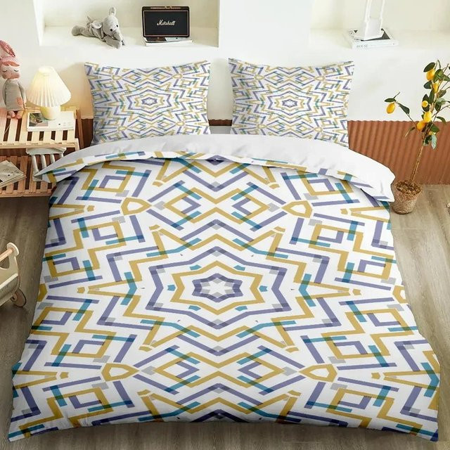 Bettbezug mit Kissenbezügen in Aquarell-Optik mit abstraktem Geometrie-Design, Mehrfarbig, aus Polyester, B/H: 140 x 210 cm - Bild 1